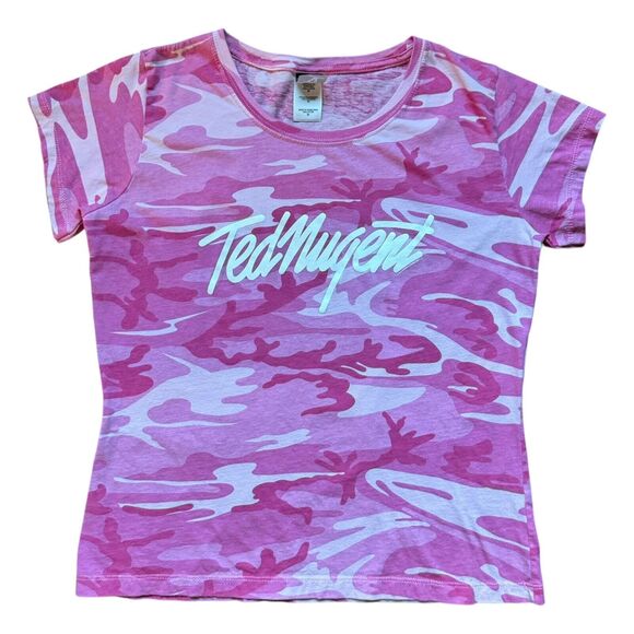 Ted Nugent Womens Pink Camouflage Shirt Size M Camo Fitted T-Shirt Shortsleeve - Picture 8 of 8